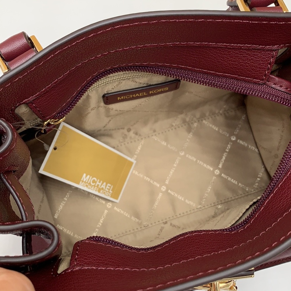 Michael Kors Hamilton Small Satchel Shoulder Crossbody Bag Dark Cherry color - Picture 13 of 16